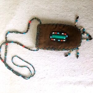 Handmade Beaded Southwestern Style Coin Purse medicine Pouch Turquoise